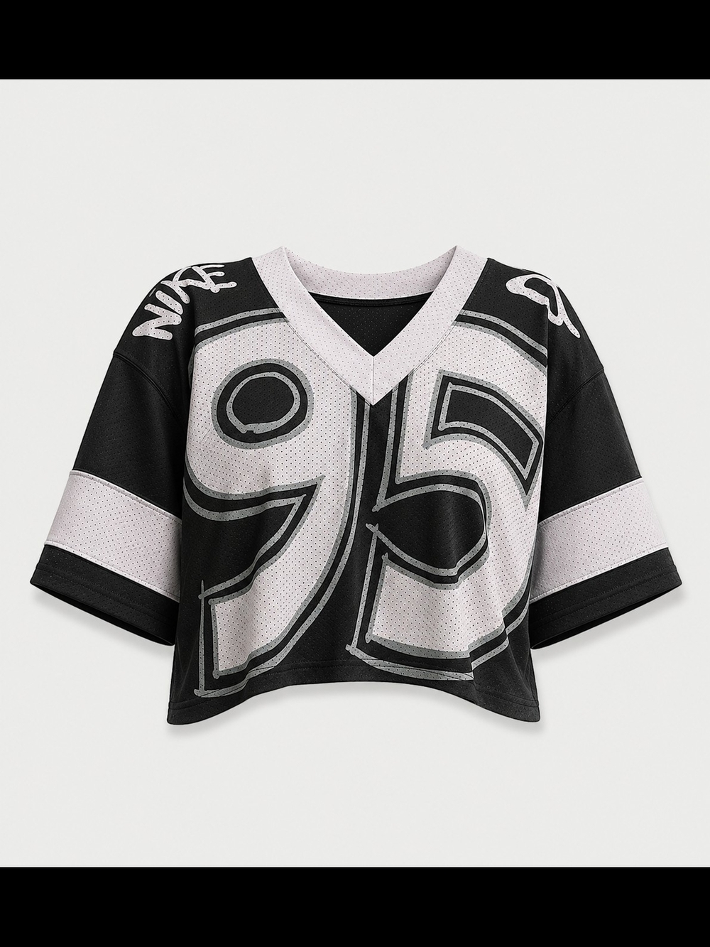 Nike Black and White Cropped Jersey-Style Top